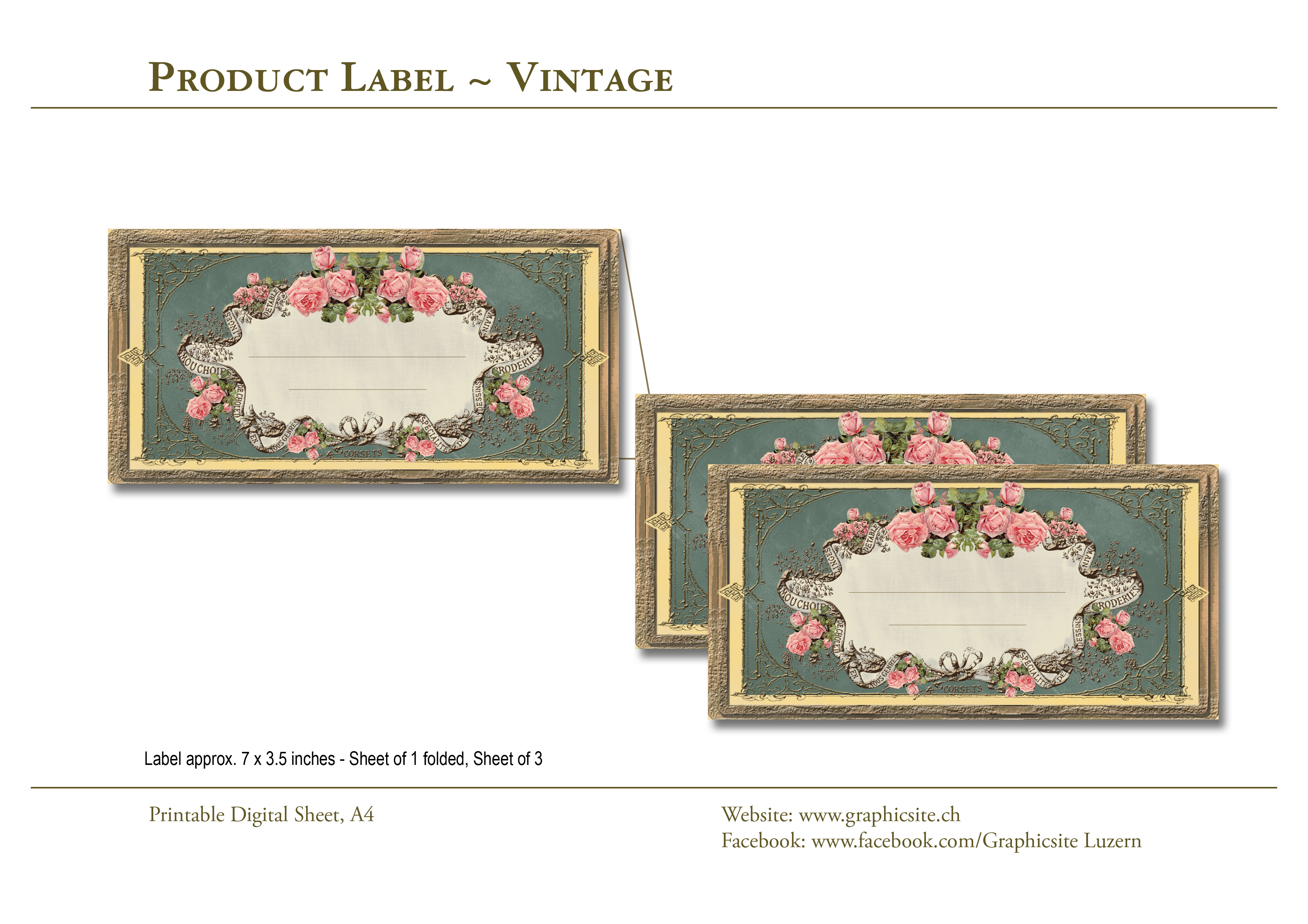 Printable Digital Sheets - Labels, Tags, Vintage, Product Label, Flowers, floral, roses, victorian, romantic, graphic design, Luzern, Schweiz,